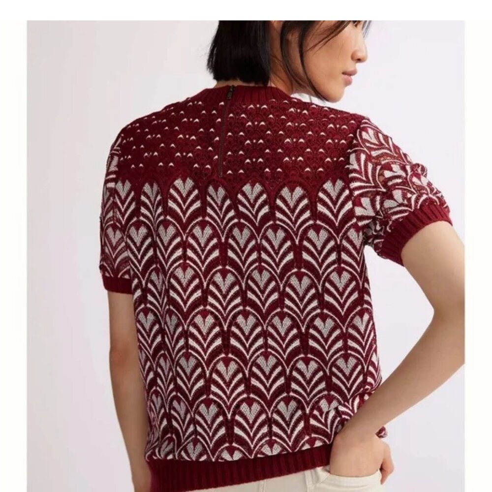 DANIEL RAINN Anthropologie Burgundy Lace Short Sleeve Sweater Small - Picture 2 of 12